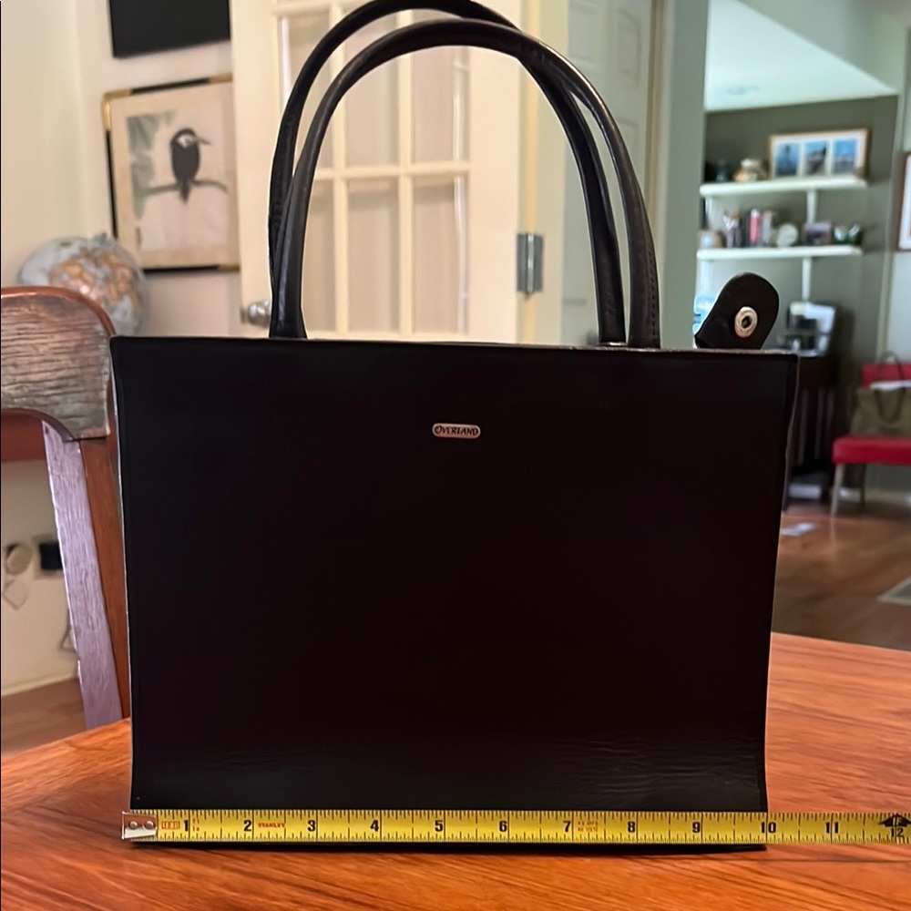 Overland vintage black leather handbag tote